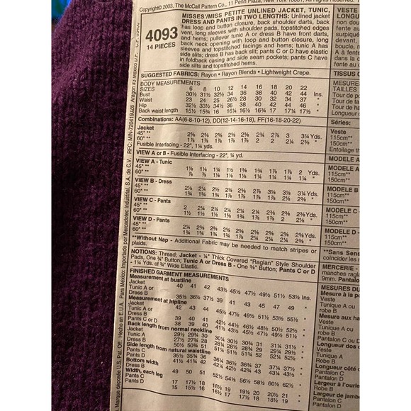 McCalls Sewing pattern4093 suit sewing pattern sz16 18 20 22 - Picture 5 of 6